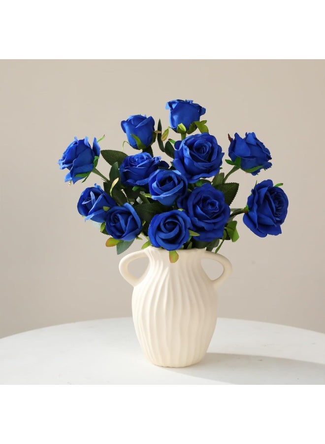 DUNISO 12PCS Artificial Silk Flowers, Bridal Wedding Bouquet, Realistic Roses Bouquet Long Stem for Home, Wedding Decoration, Party (Blue) - Image 3